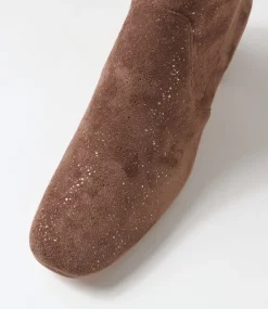 Hartful Taupe Sparkle Stretch Microsuede Ankle Boots