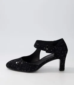 Trinities Black Sparkle Suede Heels