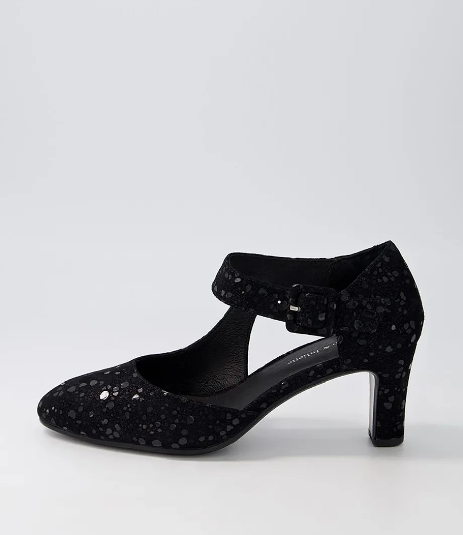 Trinities Black Sparkle Suede Heels