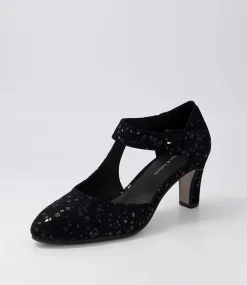 Trinities Black Sparkle Suede Heels