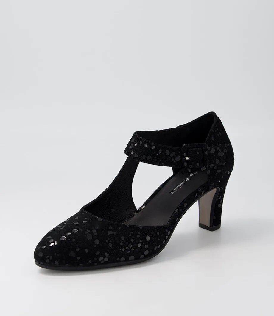 Trinities Black Sparkle Suede Heels