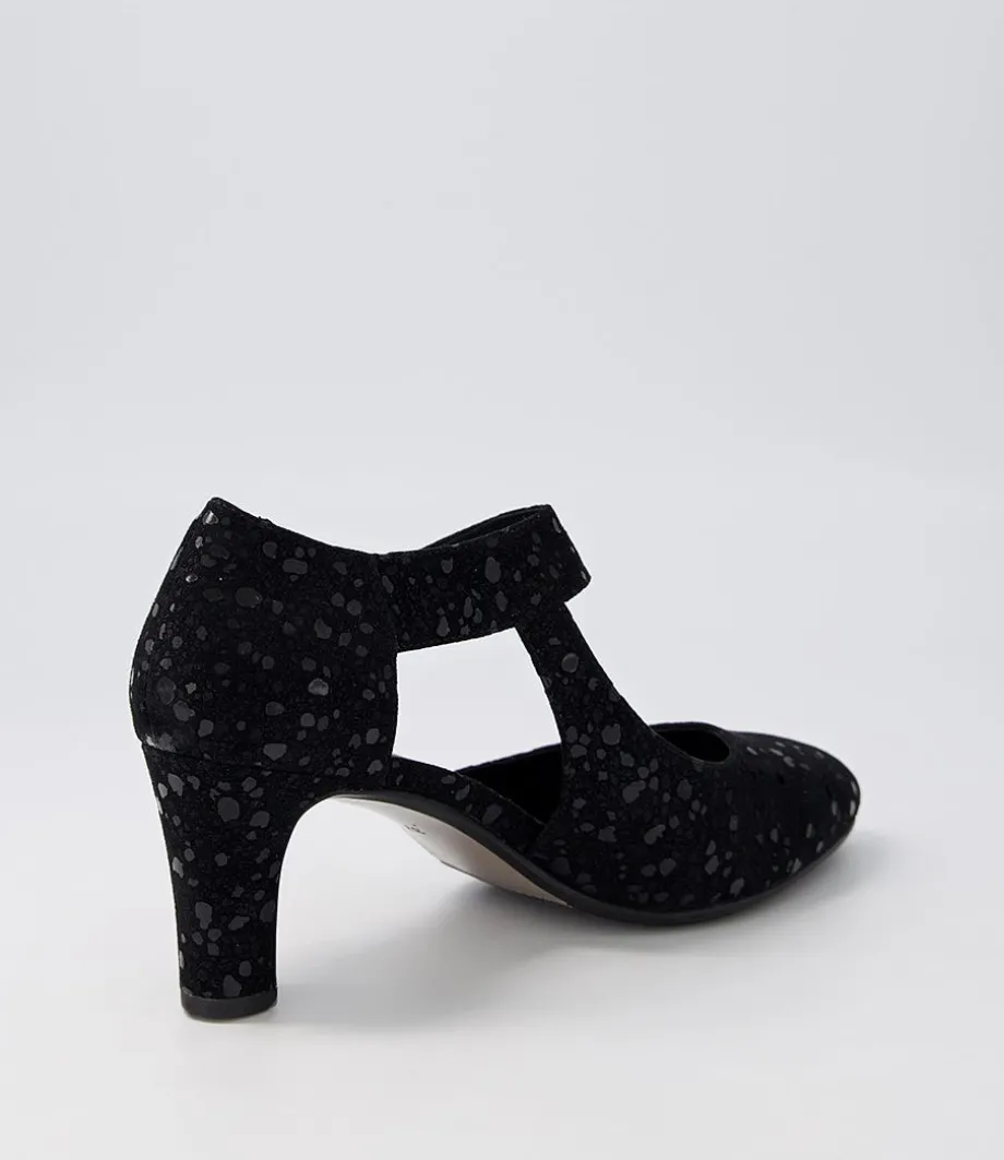 Trinities Black Sparkle Suede Heels