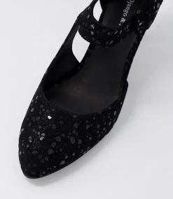 Trinities Black Sparkle Suede Heels