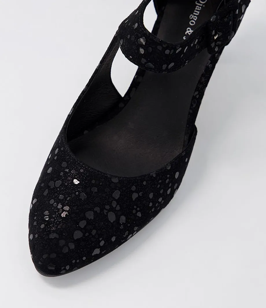 Trinities Black Sparkle Suede Heels