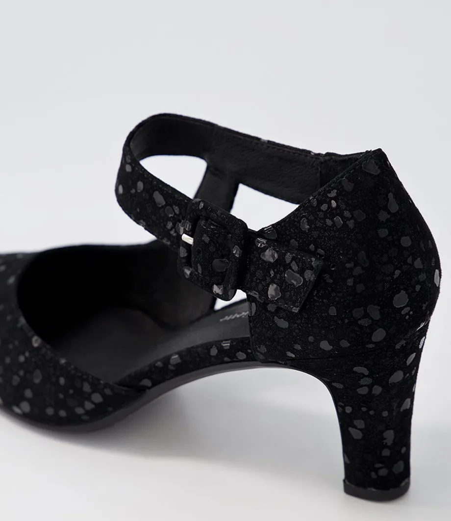 Trinities Black Sparkle Suede Heels